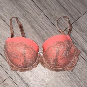Victoria's Secret Coral and Tan Lace Bra